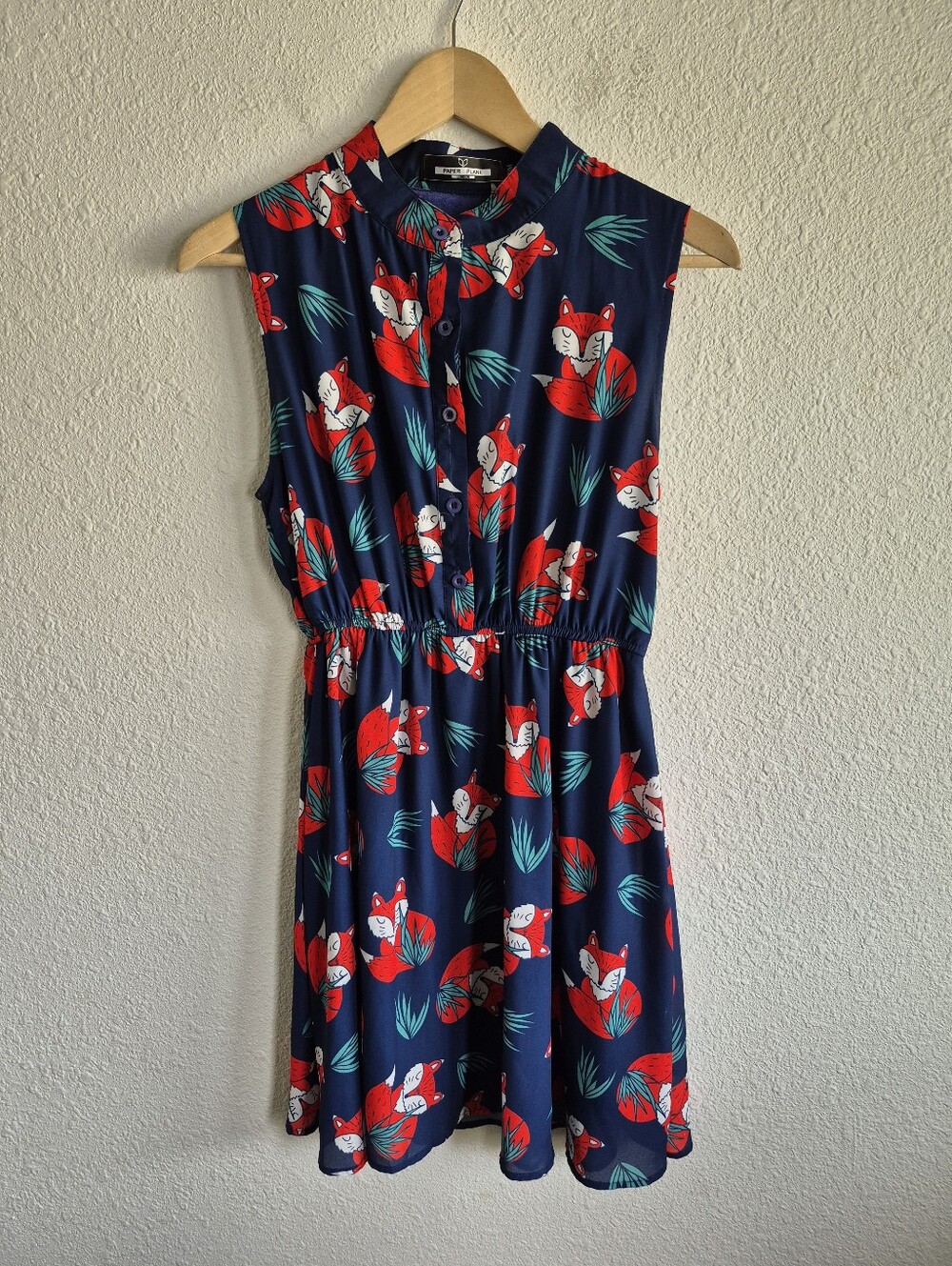 Paper Plane London Navy Blue Red Fox Fit And Flare Dress Womens Size S